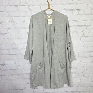 DONNI. Anthropologie Light Gray Sandwash Ribbed Knit Open Front Cardigan